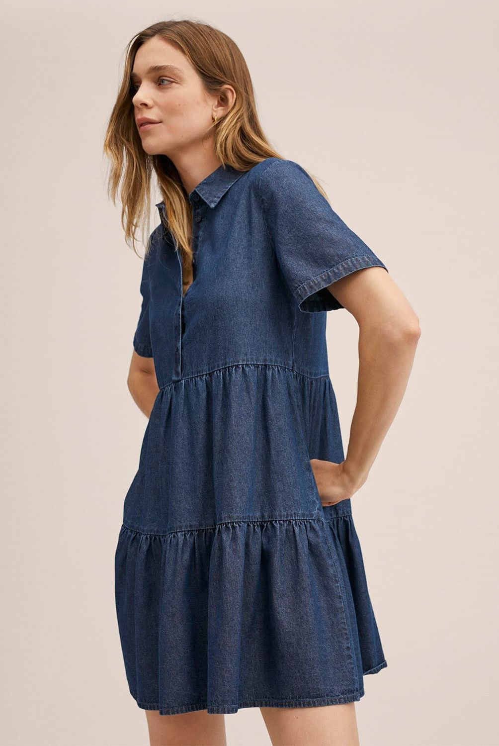 MANGO - Mango Vestido Denim Volantes Bloom-H Mujer