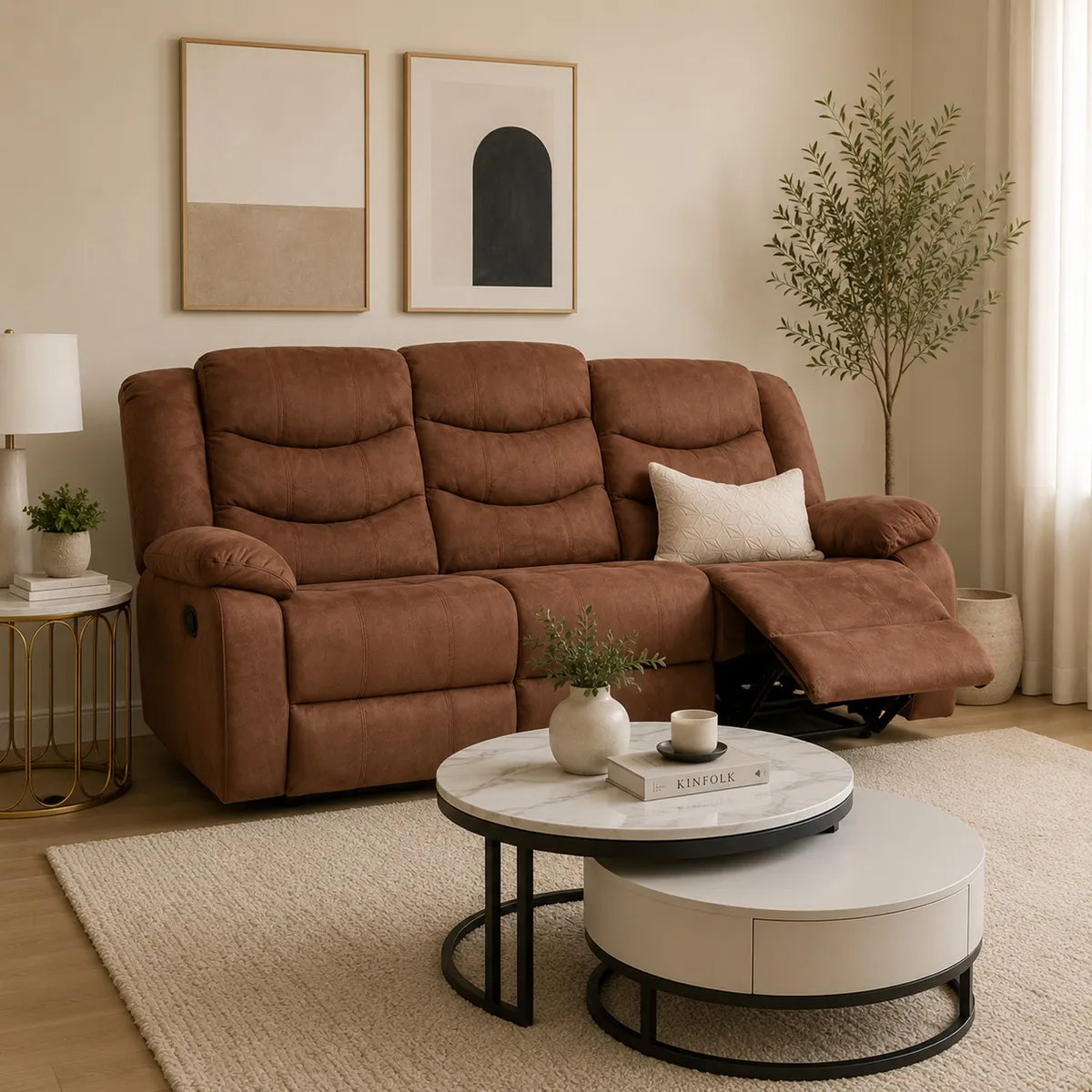 DANIELS - Sofá 3 Cuerpos Reclinable Café Portavasos Laredo - Daniels