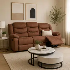 DANIELS - Sofá 3 Cuerpos Reclinable Café Portavasos Laredo -
