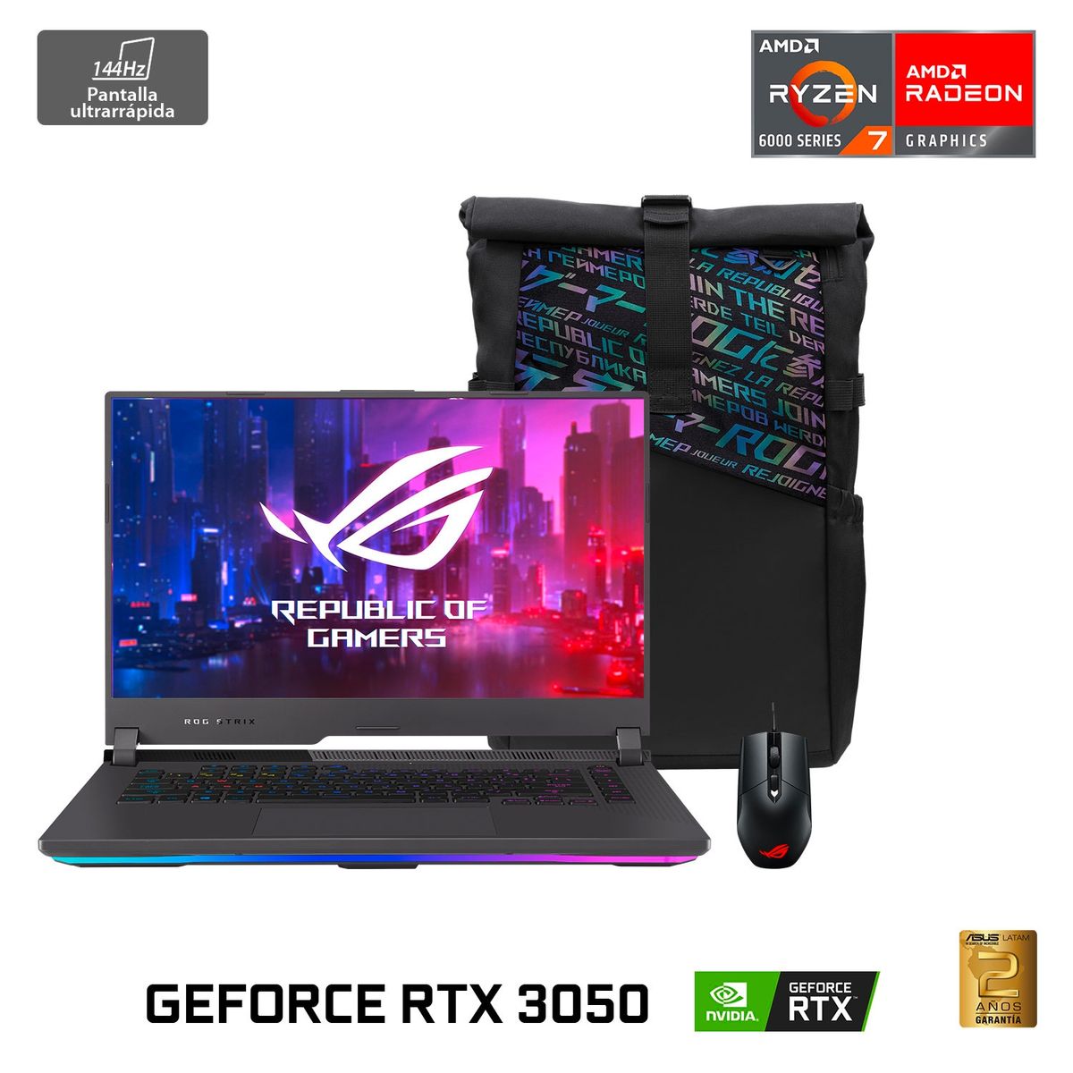 ASUS - Notebook Asus Gamer ROG Strix AMD Ryzen 7 NVIDIA GeForce RTX 3050 8GB RAM 512GB SSD 15,6" FHD 144Hz