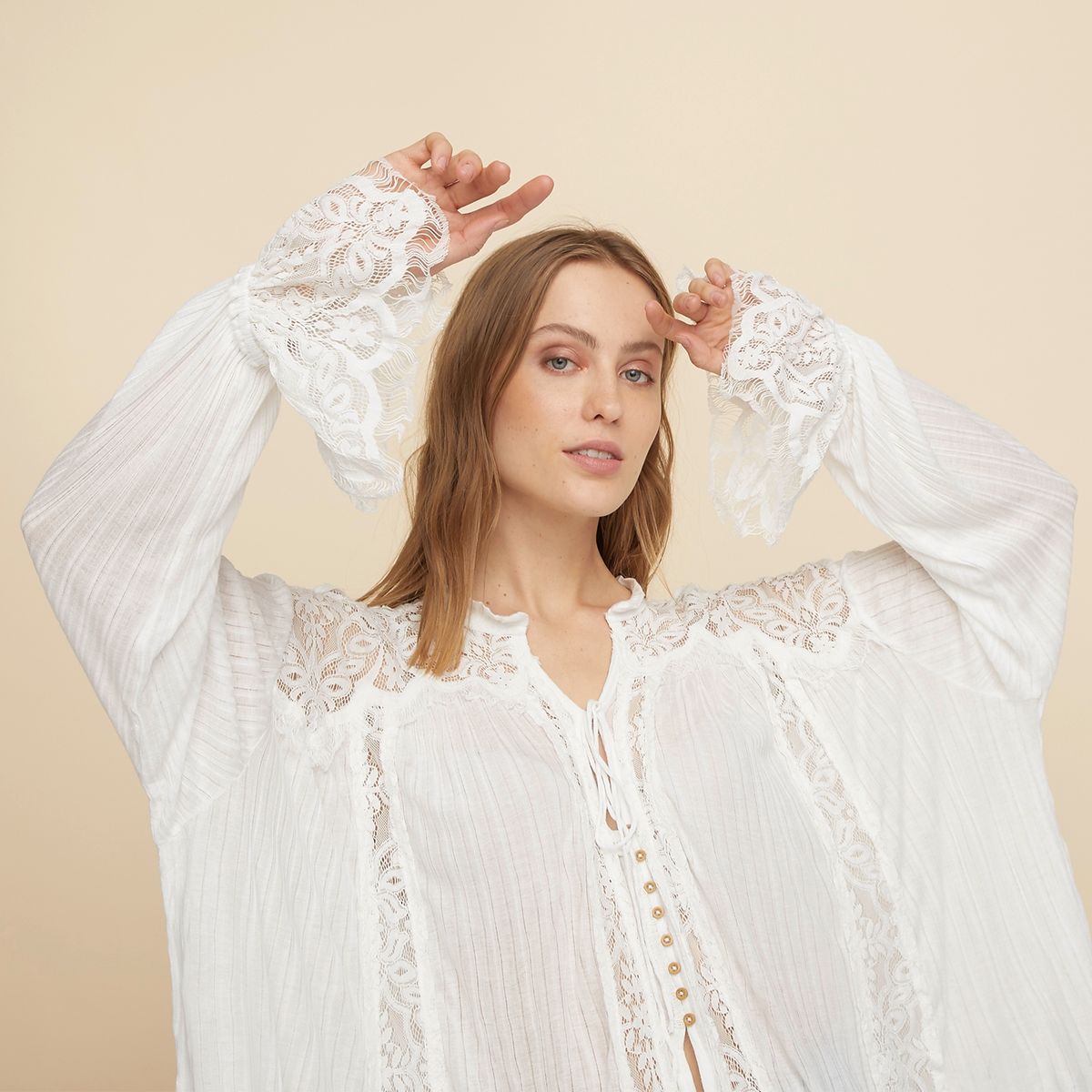 FREE PEOPLE - Free People Blusa Manga Larga Crochet Mujer