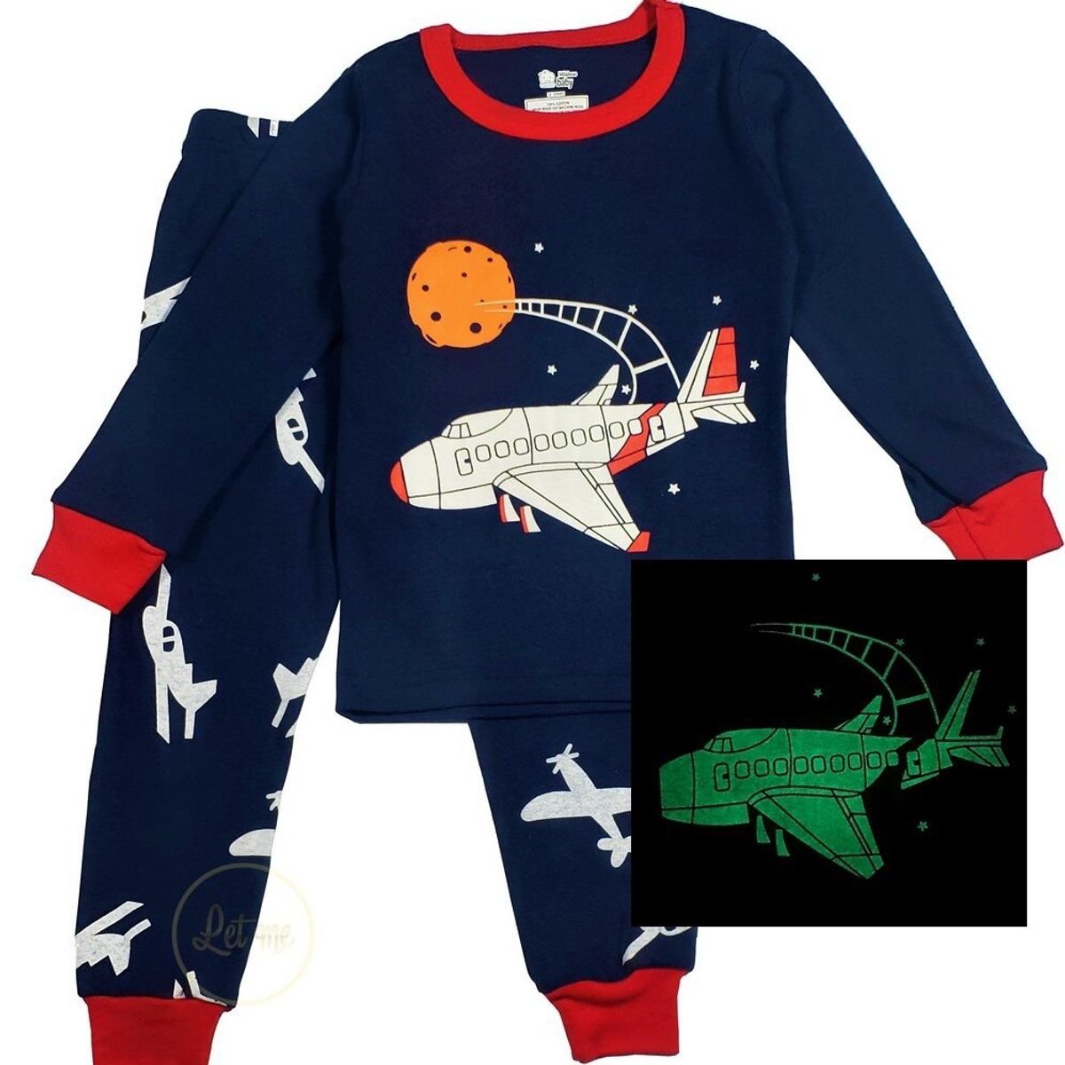 GENERICO - Pijama para Niños Brillo en La Oscuridad Avión L15