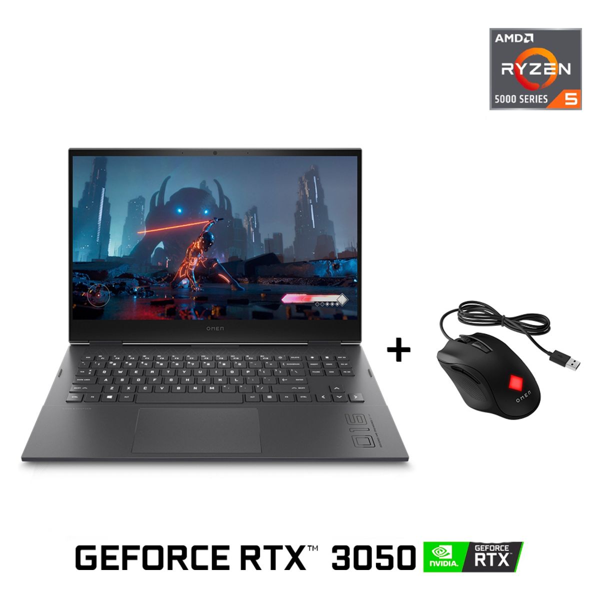 HP - Notebook HP Gamer OMEN 16-C0505LA AMD Ryzen5 5600H 8GB RAM 512GB SSD PCIe Full HD 16.1" NVIDIA GeForce RTX 3050 + Mouse OMEN Vector
