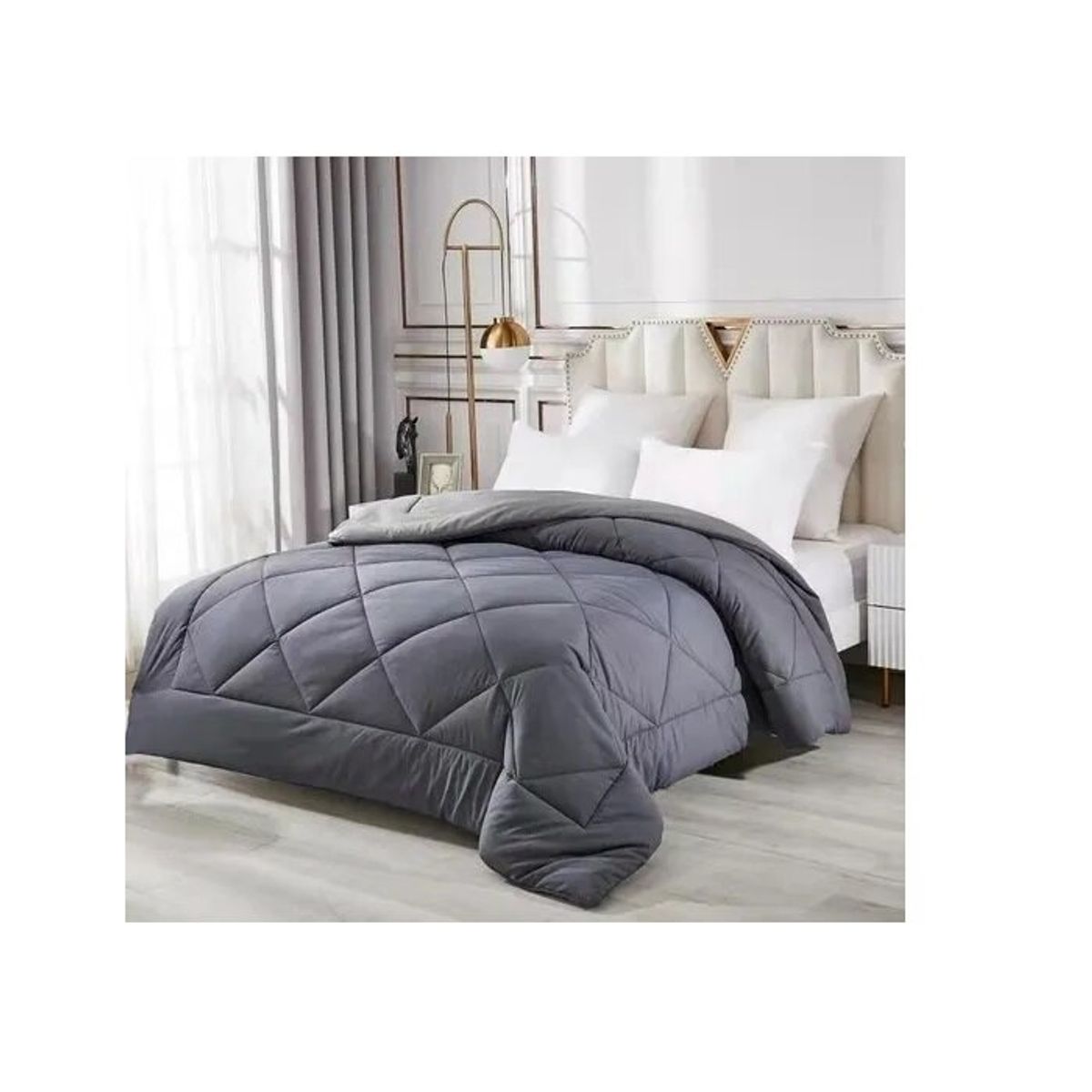 GENERICO - Plumon Cubrecama Edredon Nordicos Gris 2 Plazas