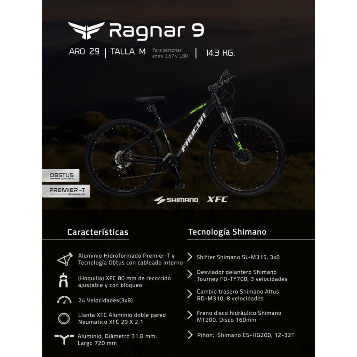 FAUCON - Bicicleta Faucon Mountain Bike Ragnar 9 Aro 29