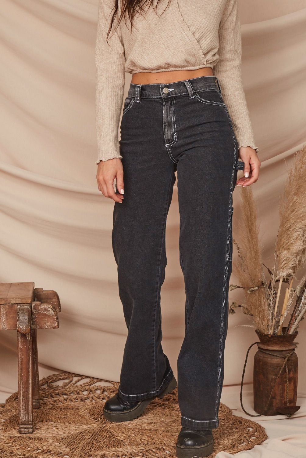 DINAMICA - Dinamica Jeans Straight Tiro Medio Mujer