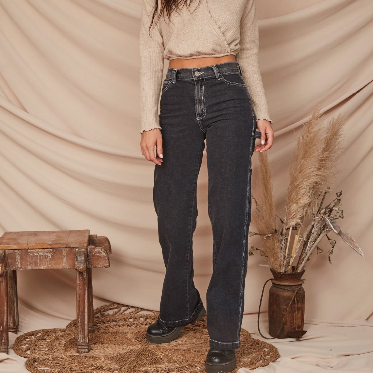 DINAMICA - Dinamica Jeans Straight Tiro Medio Mujer