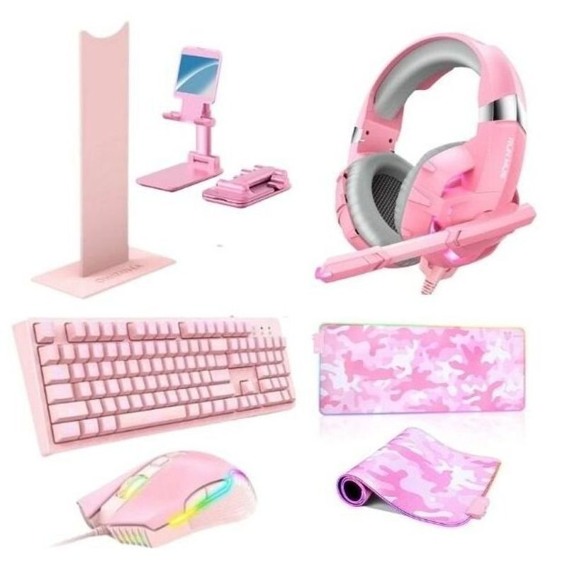 ONIKUMA - Kit Gamer Rosa Teclado Mouse Mouse Audífonos