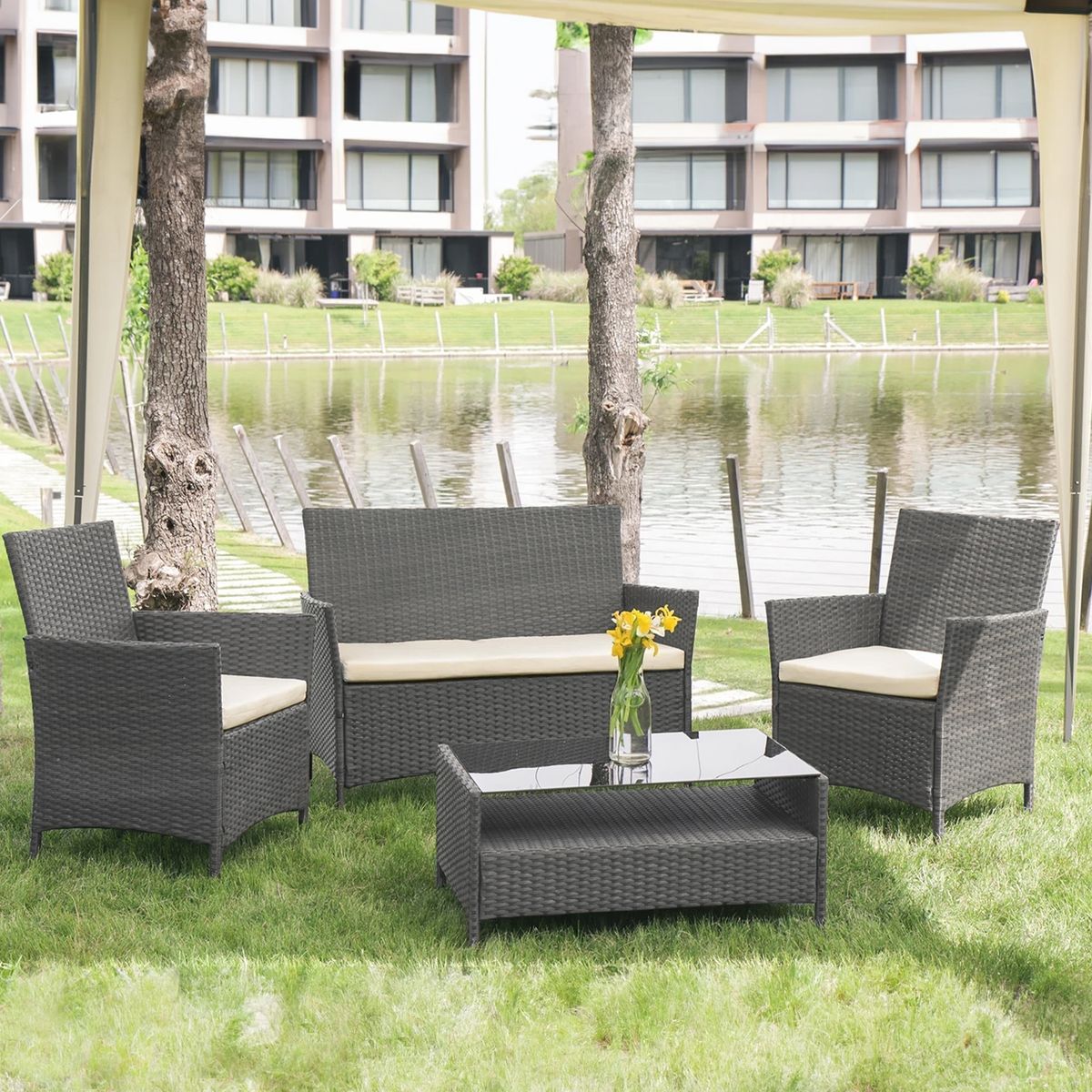 KETER - Juego de Jardín/Patio en Rattan Gris