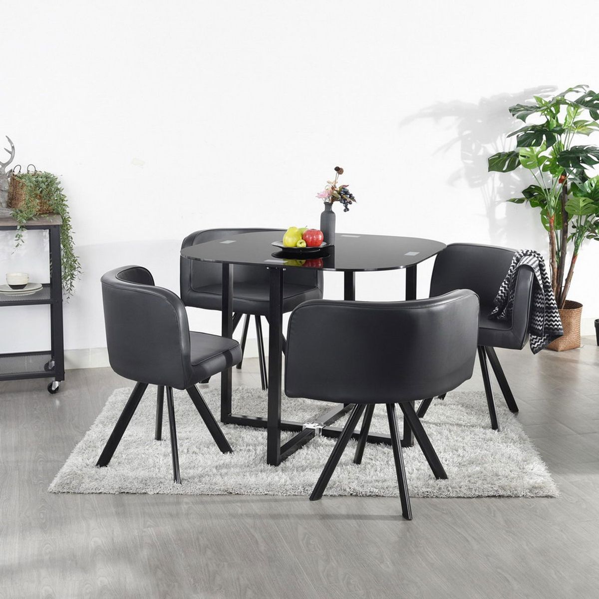 NOVAHUS - Juego Comedor 4 Sillas Ajedrez Negro