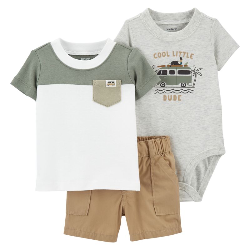 CARTER'S - Conjunto 3 Piezas Polera, Body y Short Bebé Niño Carter's