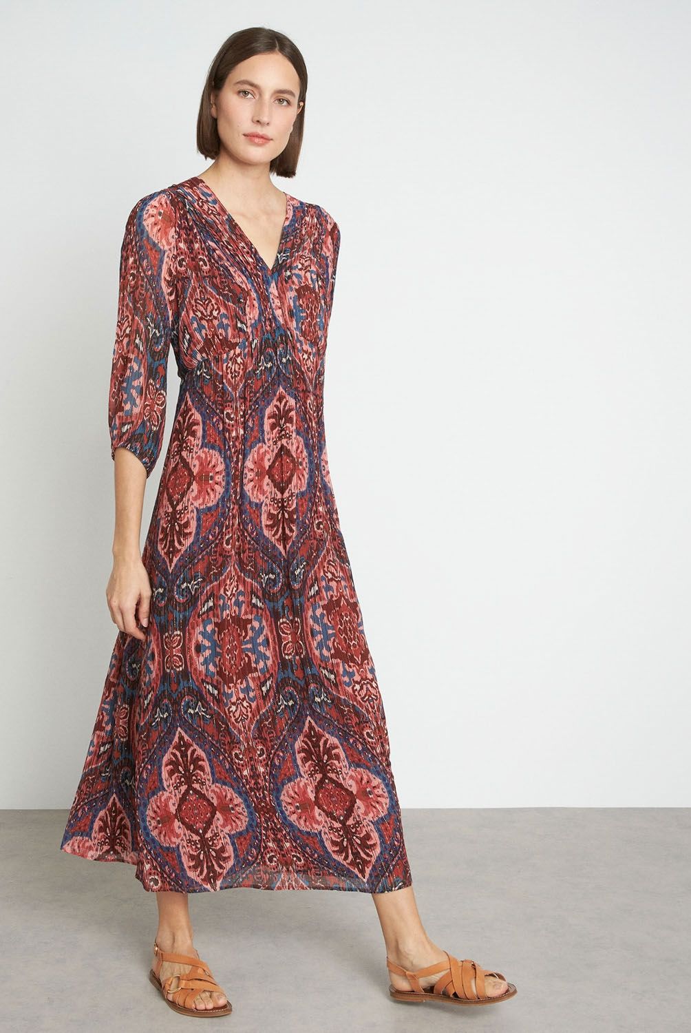 MAISON 123 - Vestido Estampado Largo Manga 3/4 Mujer