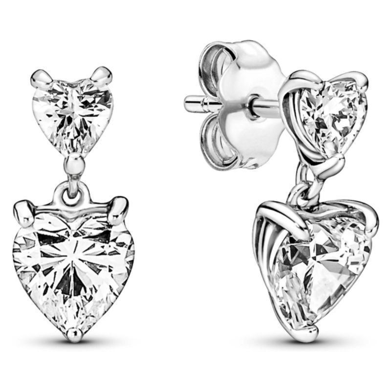 PANDORA - Aros De Botón Corazón Doble Reluciente En Plata Mujer Pandora