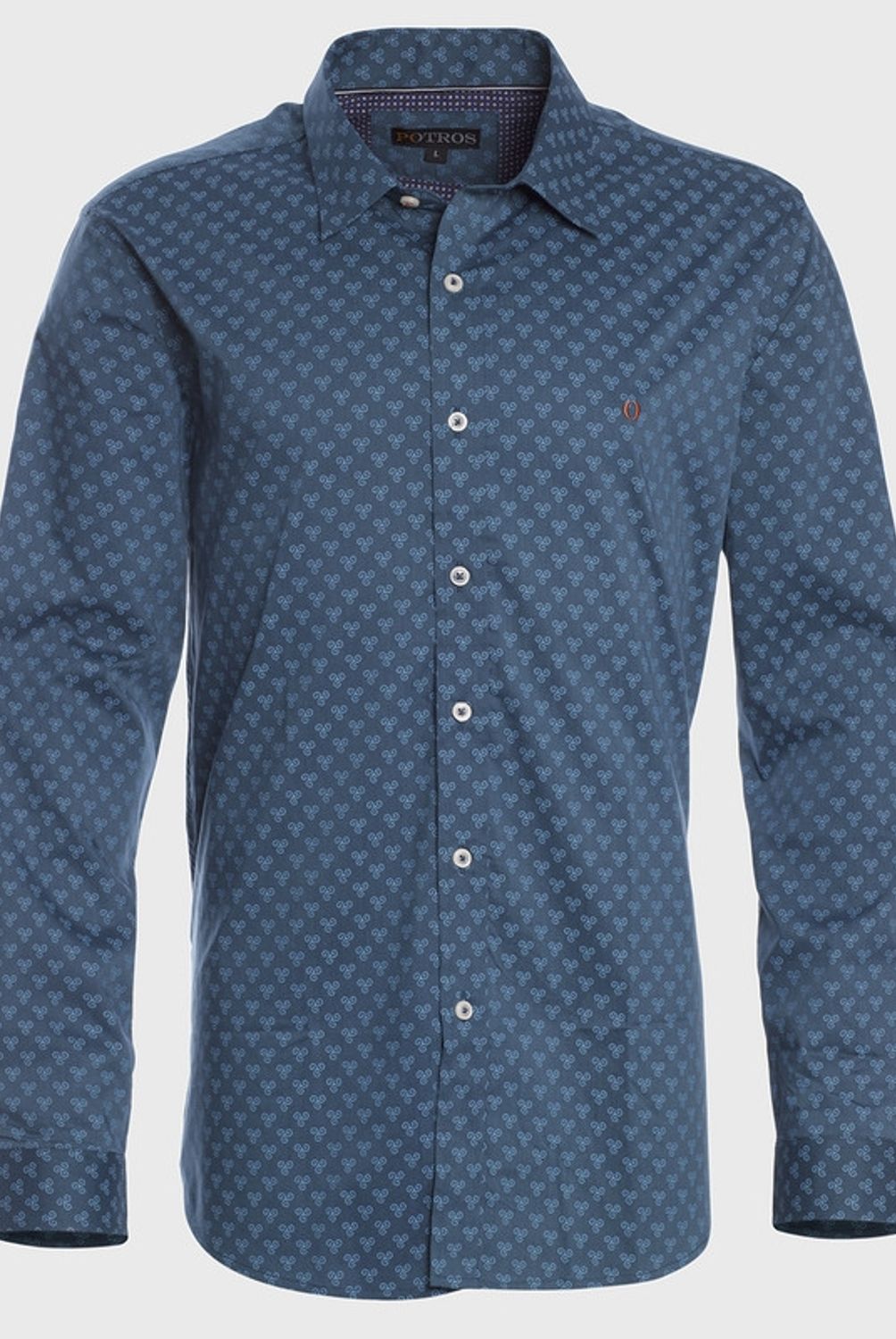 POTROS - Camisa Estampada Spandex Cuello Semi Italiano Spor