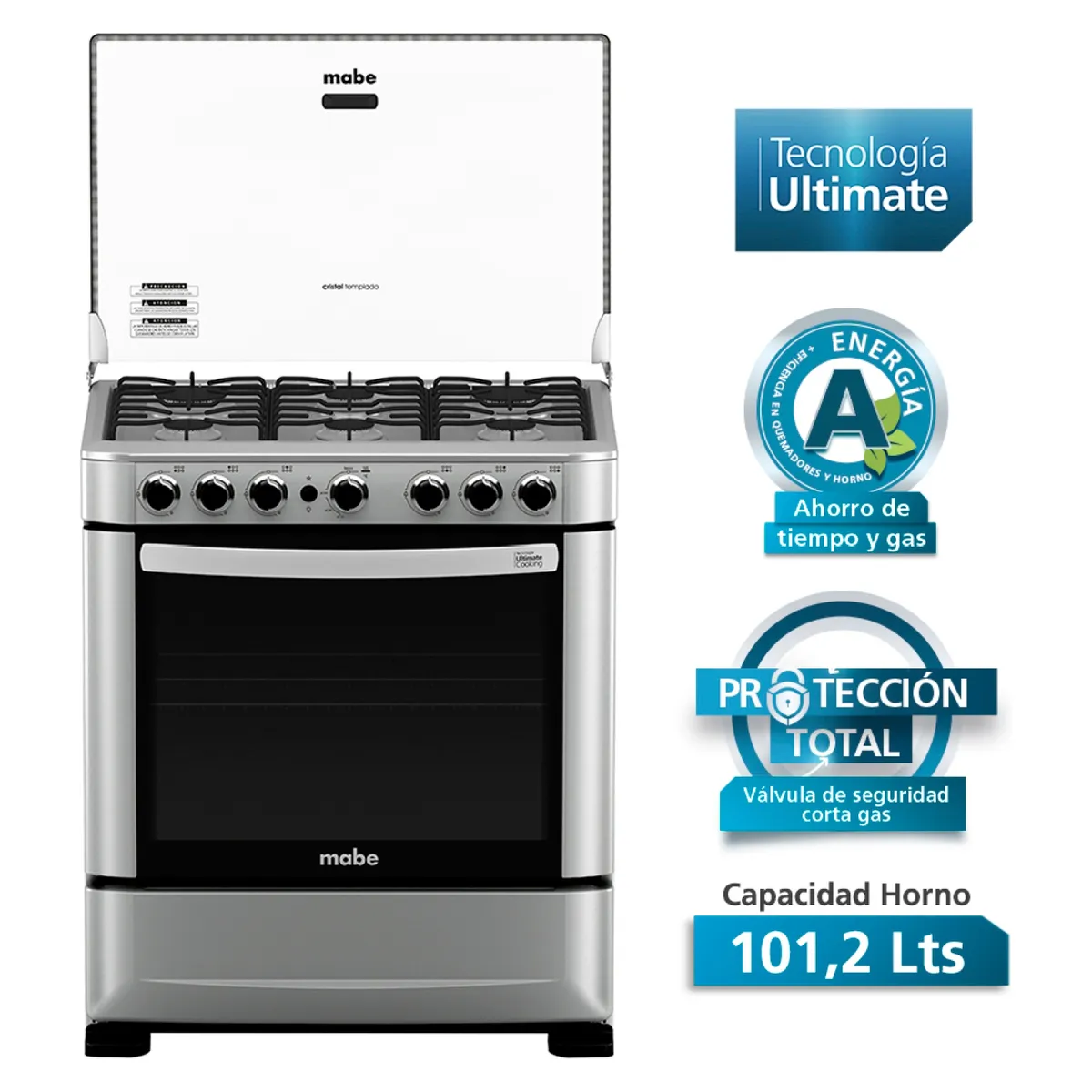 MABE - Cocina 6 Quemadores Horno De 101 Lt Gas Licuado Andes7620Ag0 Mabe