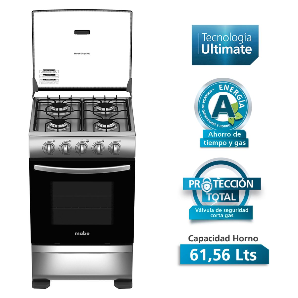 MABE - Cocina 4 Quemadores Horno De 61.56 Lt Gas Licuado Cmc5110Ax0 Mabe