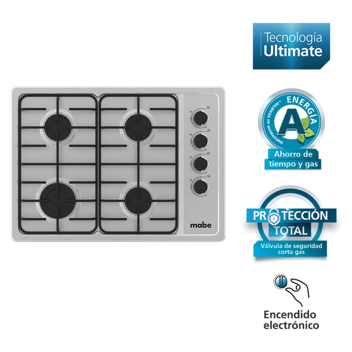 MABE - Cocina De Empotrar A Gas 60Cm Acero Inoxidable - Cmg6044Sd-1Cl Mabe