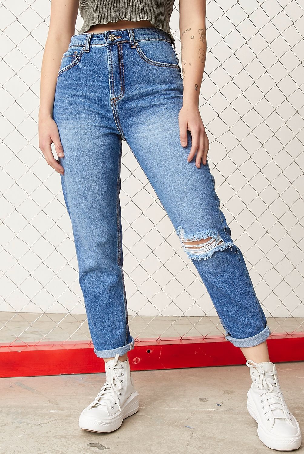 AMERICANINO - Americanino Jeans Mom Tiro Alto Algodón Mujer