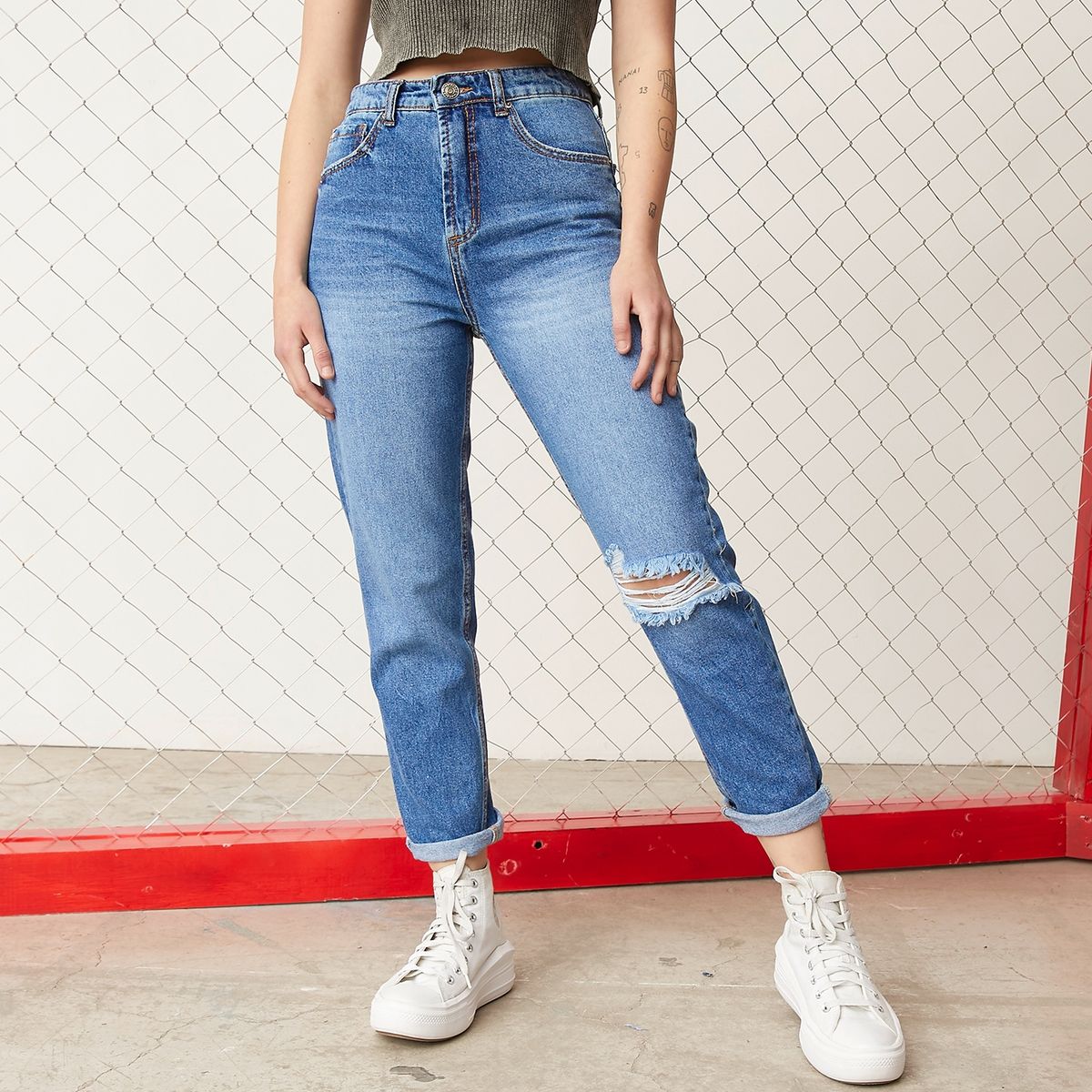 AMERICANINO - Americanino Jeans Mom Tiro Alto Algodón Mujer