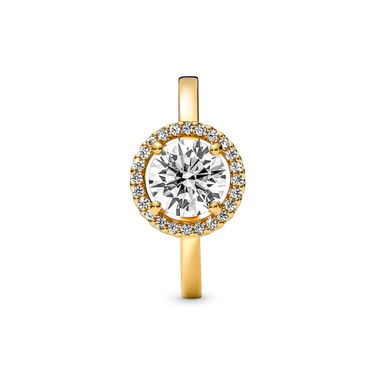 PANDORA - Anillo Halo Redondo Brillante Recubrimiento Oro 14K Mujer Pandora