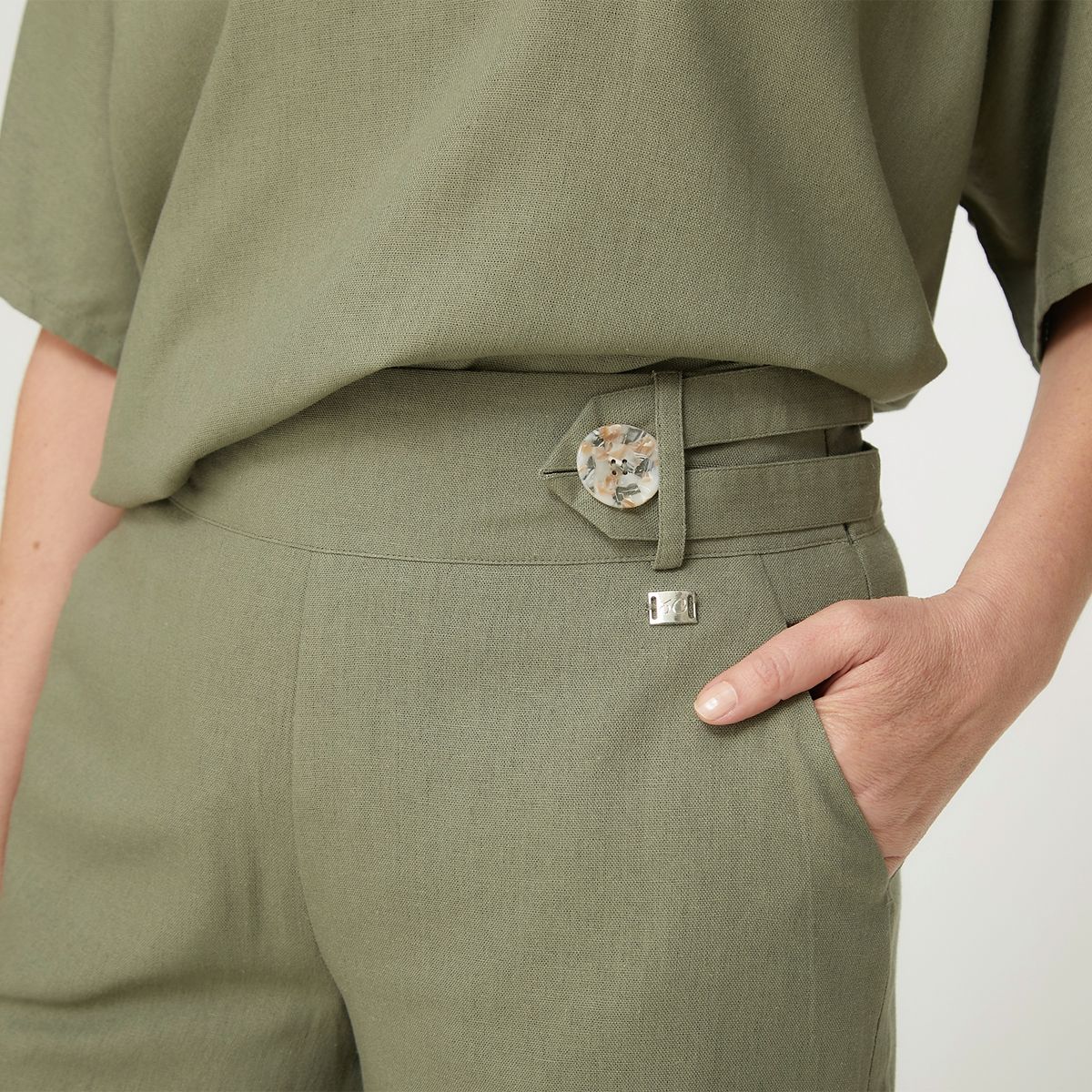 S COCCI - Stefano Cocci Pantalón Palazzo Tiro Alto Lino Mujer