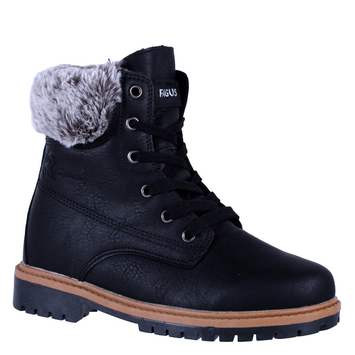 FAGUS - Botín Niña Aplicación Piel Negro