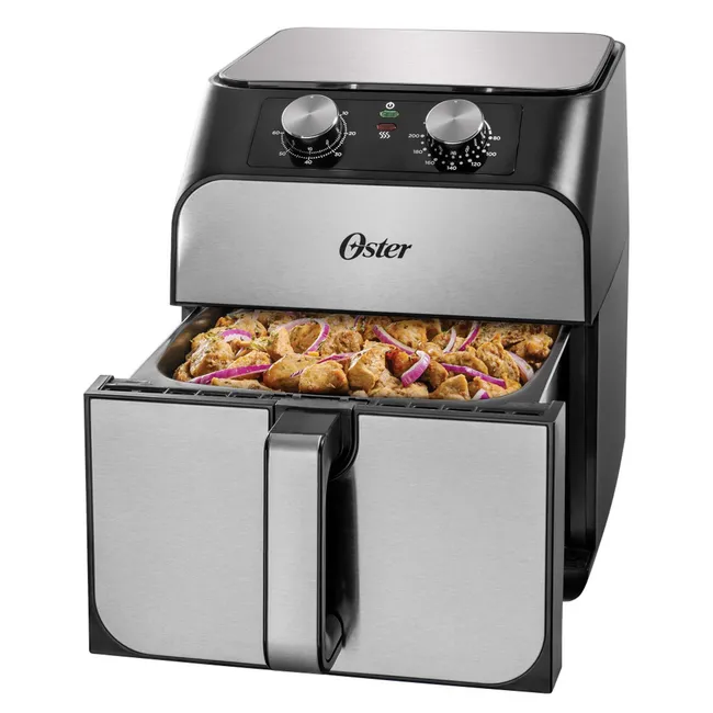 OSTER - Freidora de Aire Manual Capacidad de 6.8 Lt Revestimiento Antiadherente DiamondForce Resistente a Rayaduras y Fácil de Limpiar Plateado CKSTAF68T Oster