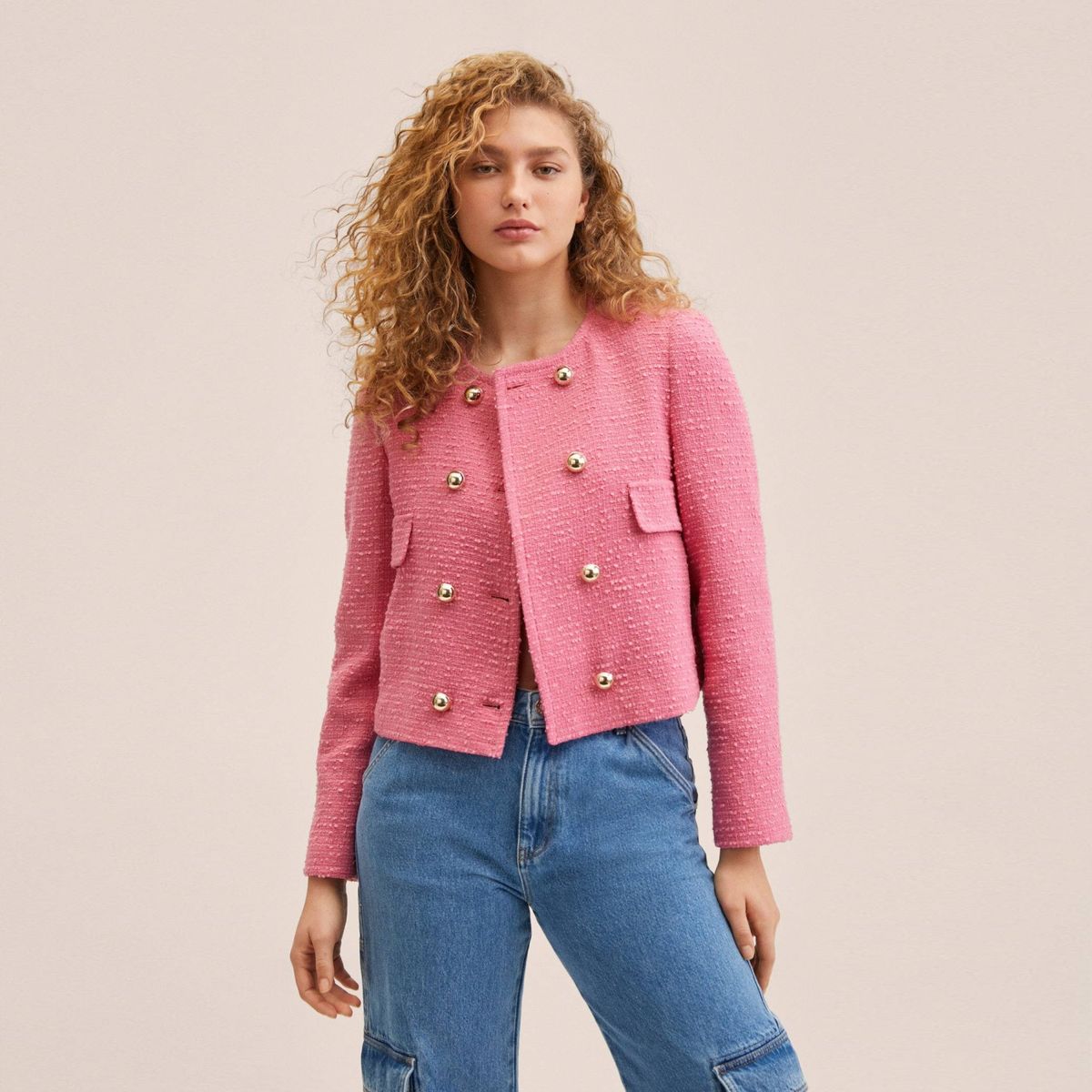 MANGO - Mango Chaqueta Tweed Doble Botonadura Treze Mujer