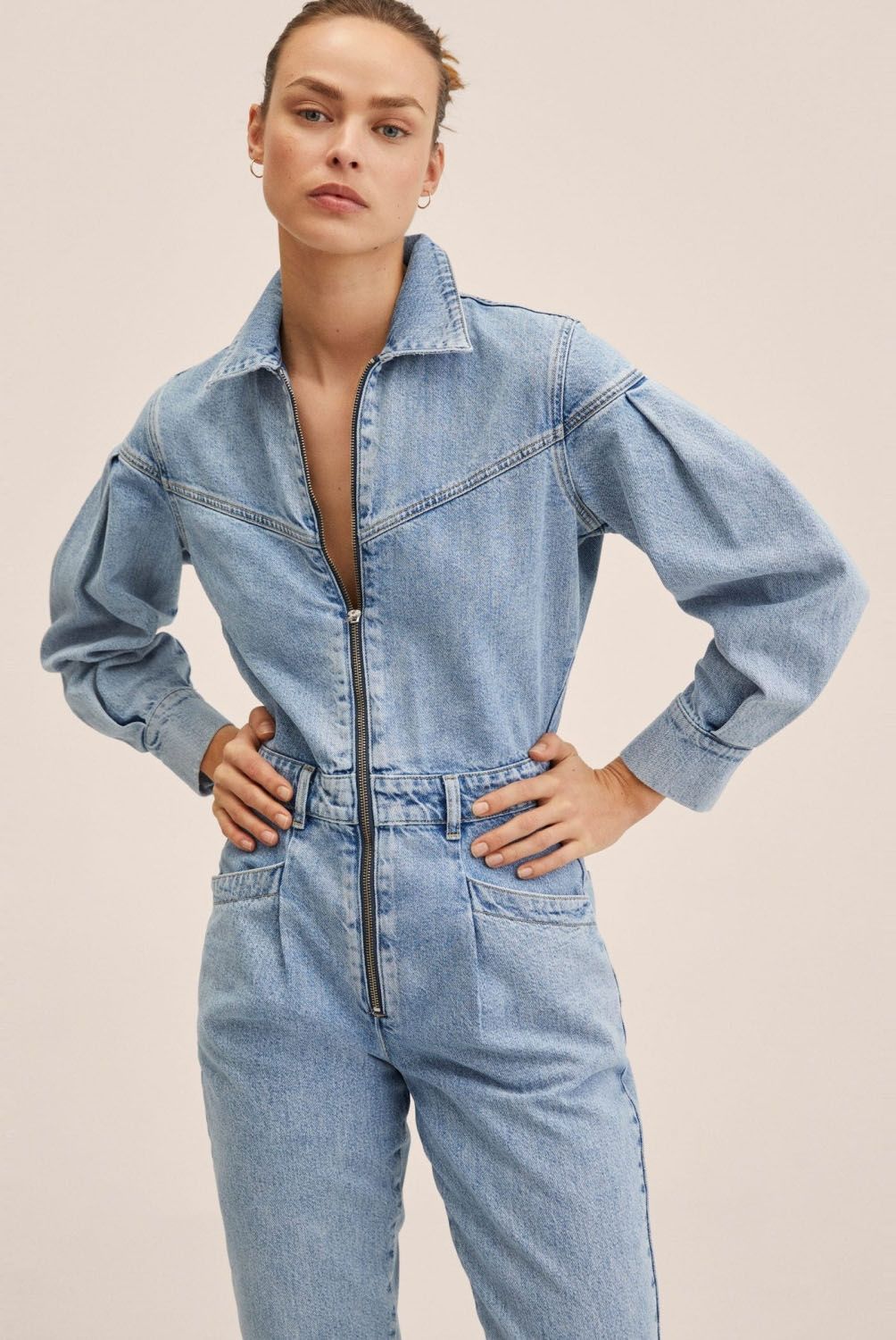 MANGO - Mango Enterito Denim Cierre Amalien Mujer