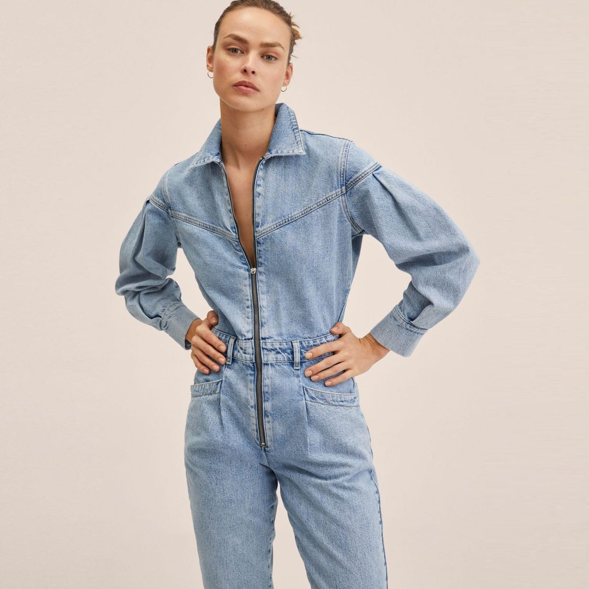 MANGO - Mango Enterito Denim Cierre Amalien Mujer