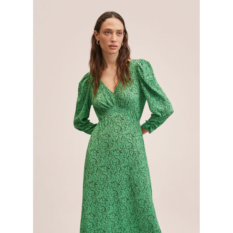 MANGO Vestido Plisado Estampado Mujer Mango