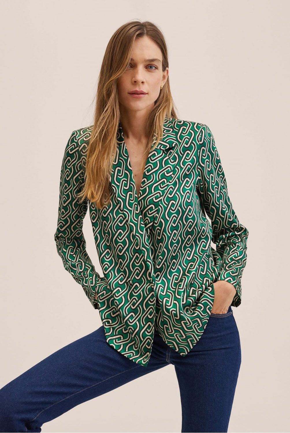 Mango - Mango Camisa Estampado Cadenas Chain Mujer