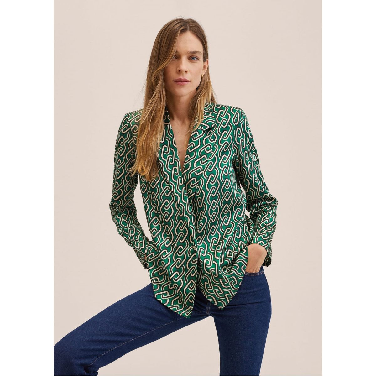 MANGO - Mango Camisa Estampado Cadenas Chain Mujer
