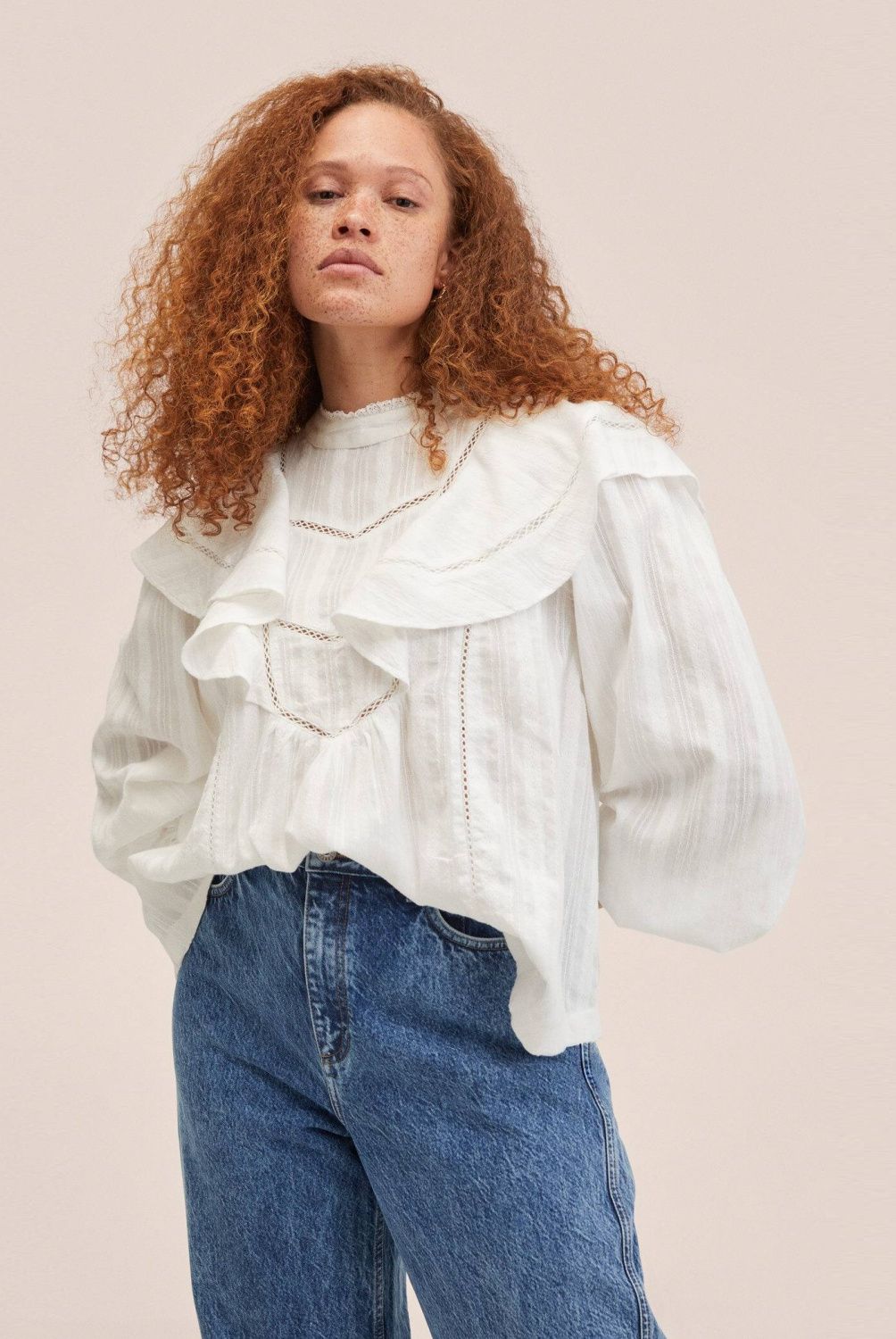 Mango - Mango Blusa Algodón Volante Momo Mujer