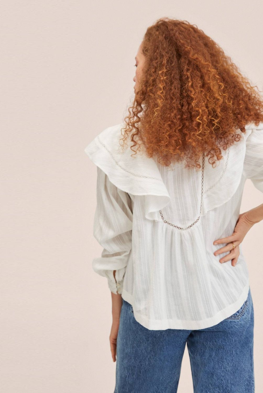 Mango - Mango Blusa Algodón Volante Momo Mujer