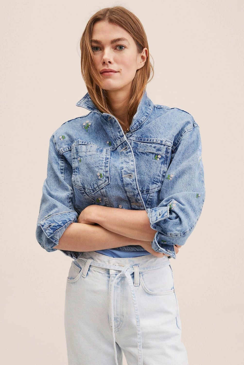 MANGO - Mango Chaqueta Denim Bordada Daisy Mujer