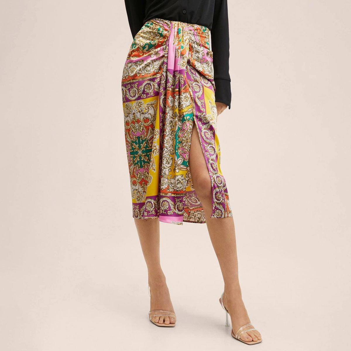 MANGO - Mango Falda Satinada Drapeada Donna Mujer