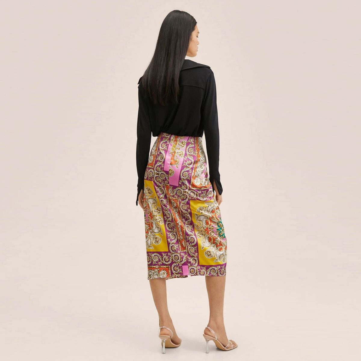 MANGO - Mango Falda Satinada Drapeada Donna Mujer