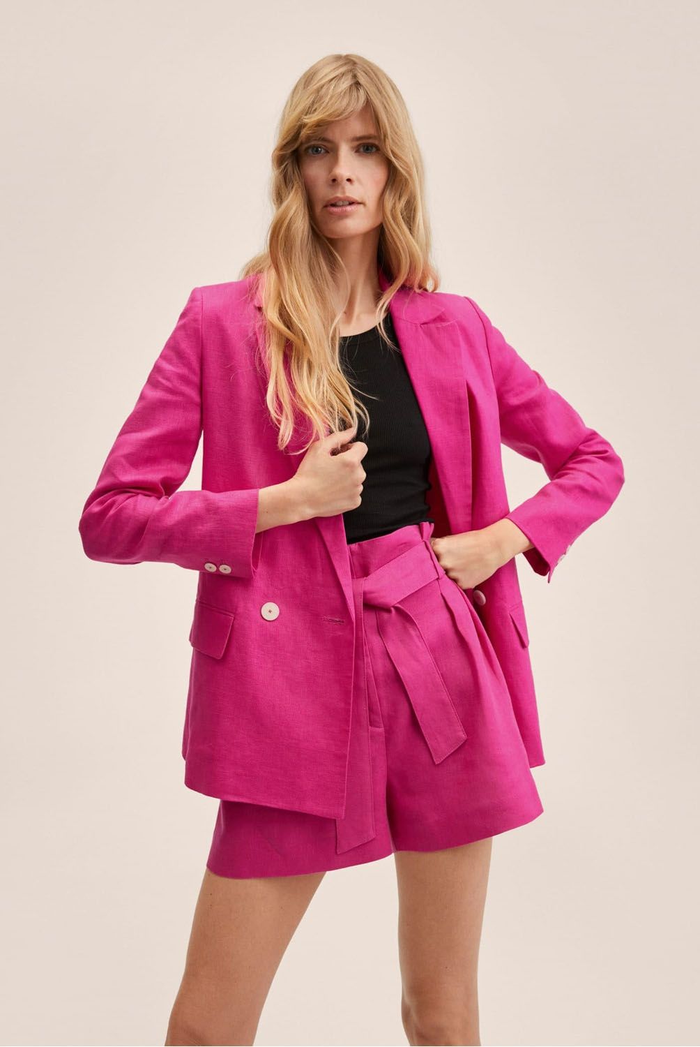 MANGO - Mango Blazer 100% Lino Ampa Mujer