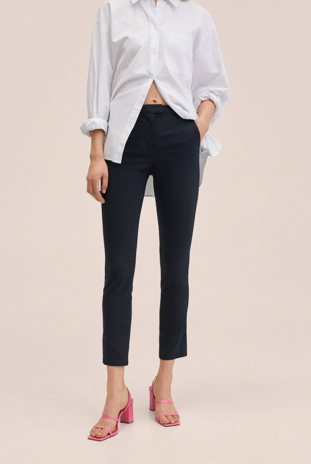 MANGO - Pantalón Recto Tiro Alto Cola Mujer Mango