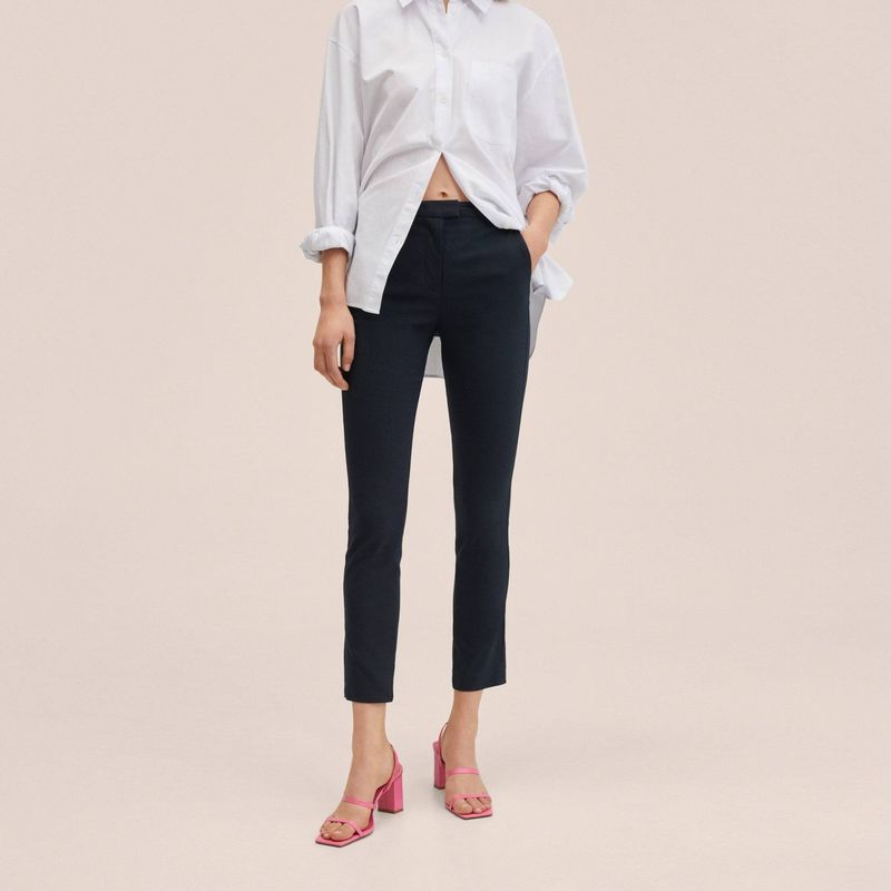 MANGO - Pantalón Recto Tiro Alto Cola Mujer Mango