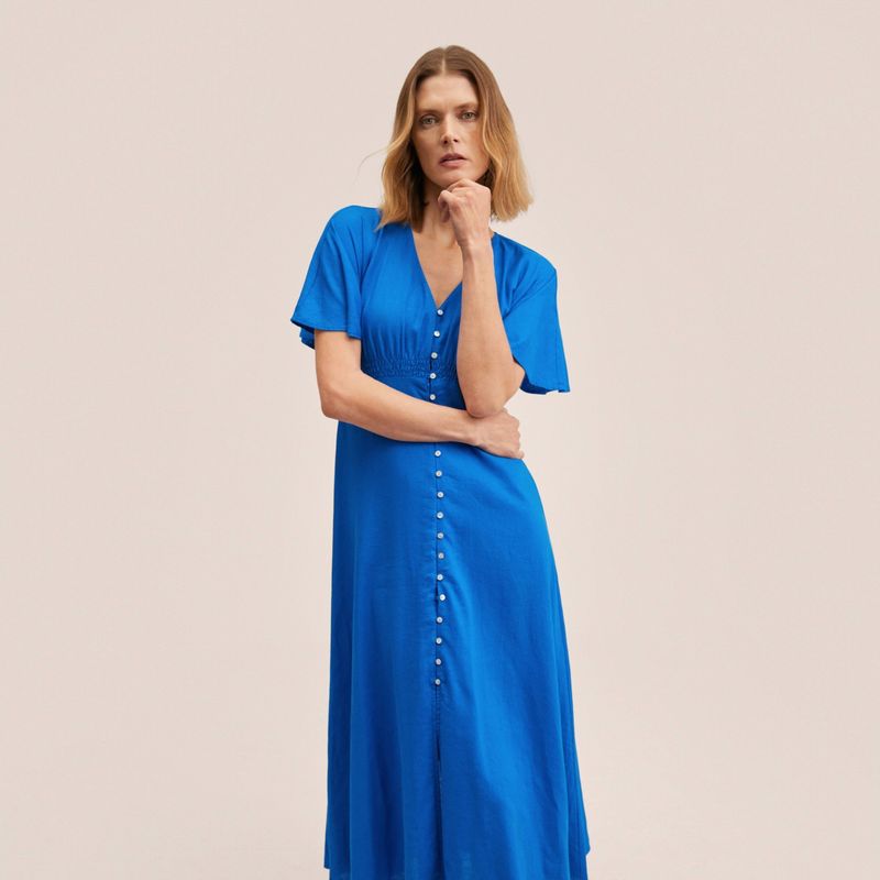 MANGO - Mango Vestido Lino Botones Red Mujer