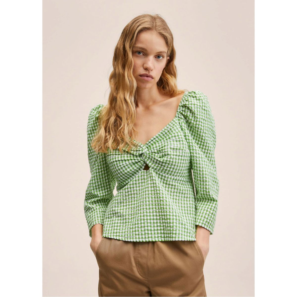 MANGO - Blusa Algodón Cuadro Vichy Montsera Mujer Mango