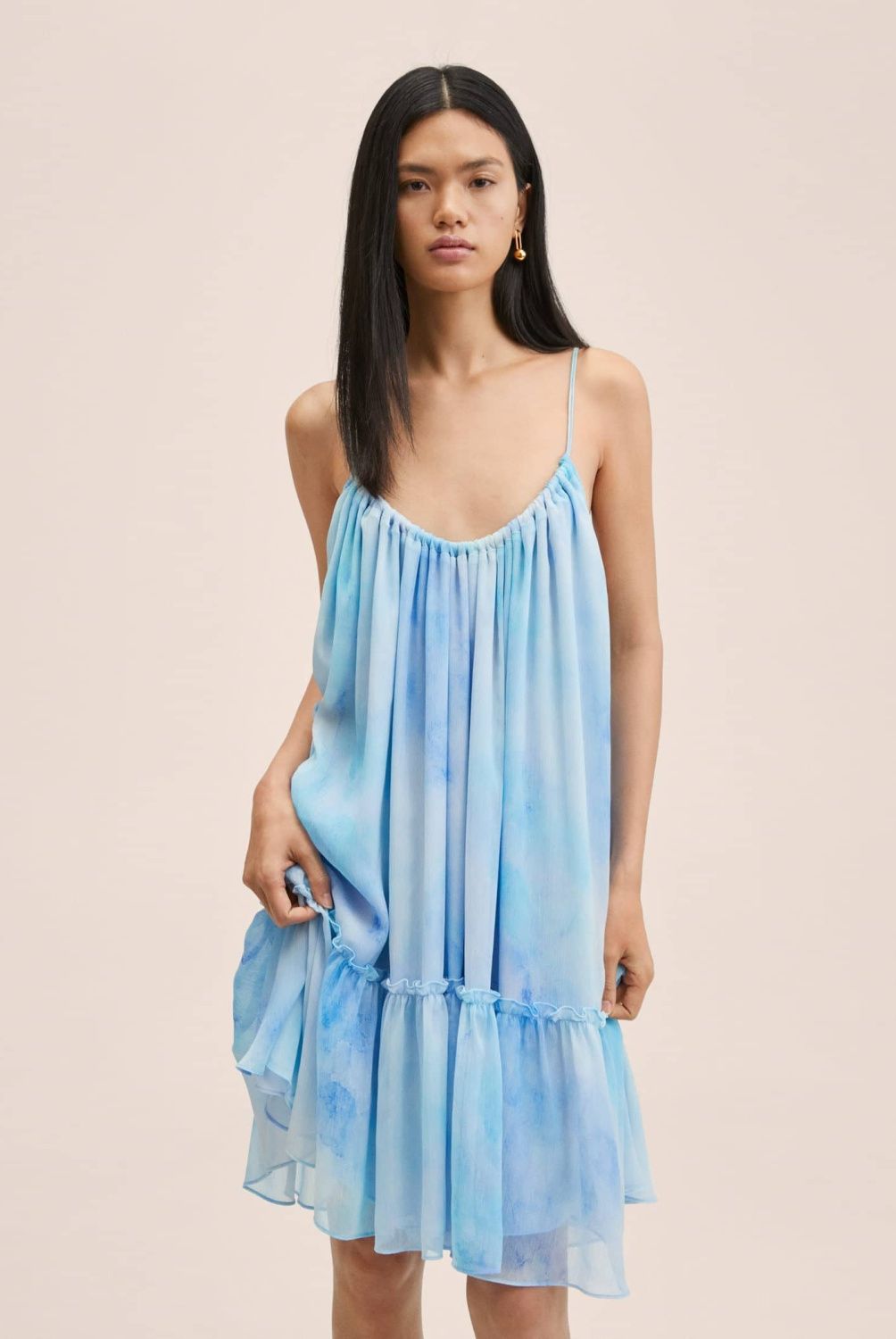MANGO - Mango Vestido Gasa Volante Formen Mujer
