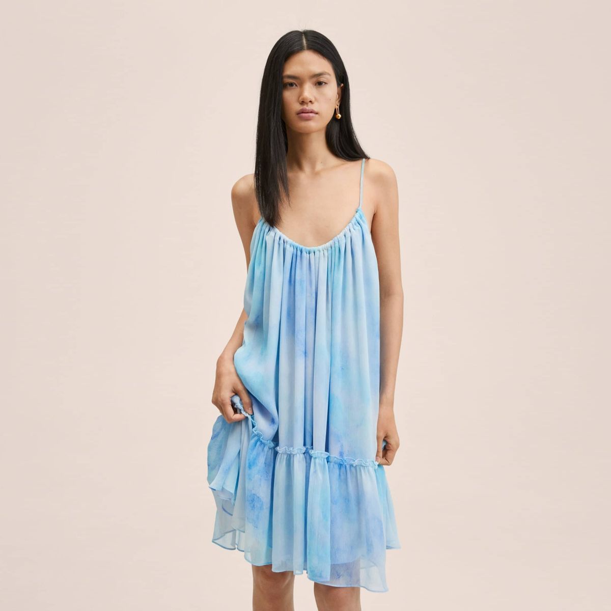 MANGO - Mango Vestido Gasa Volante Formen Mujer