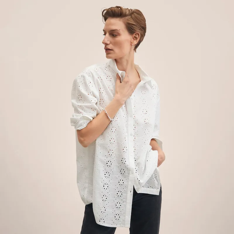 MANGO Camisa Bordado Suizo Mujer Mango