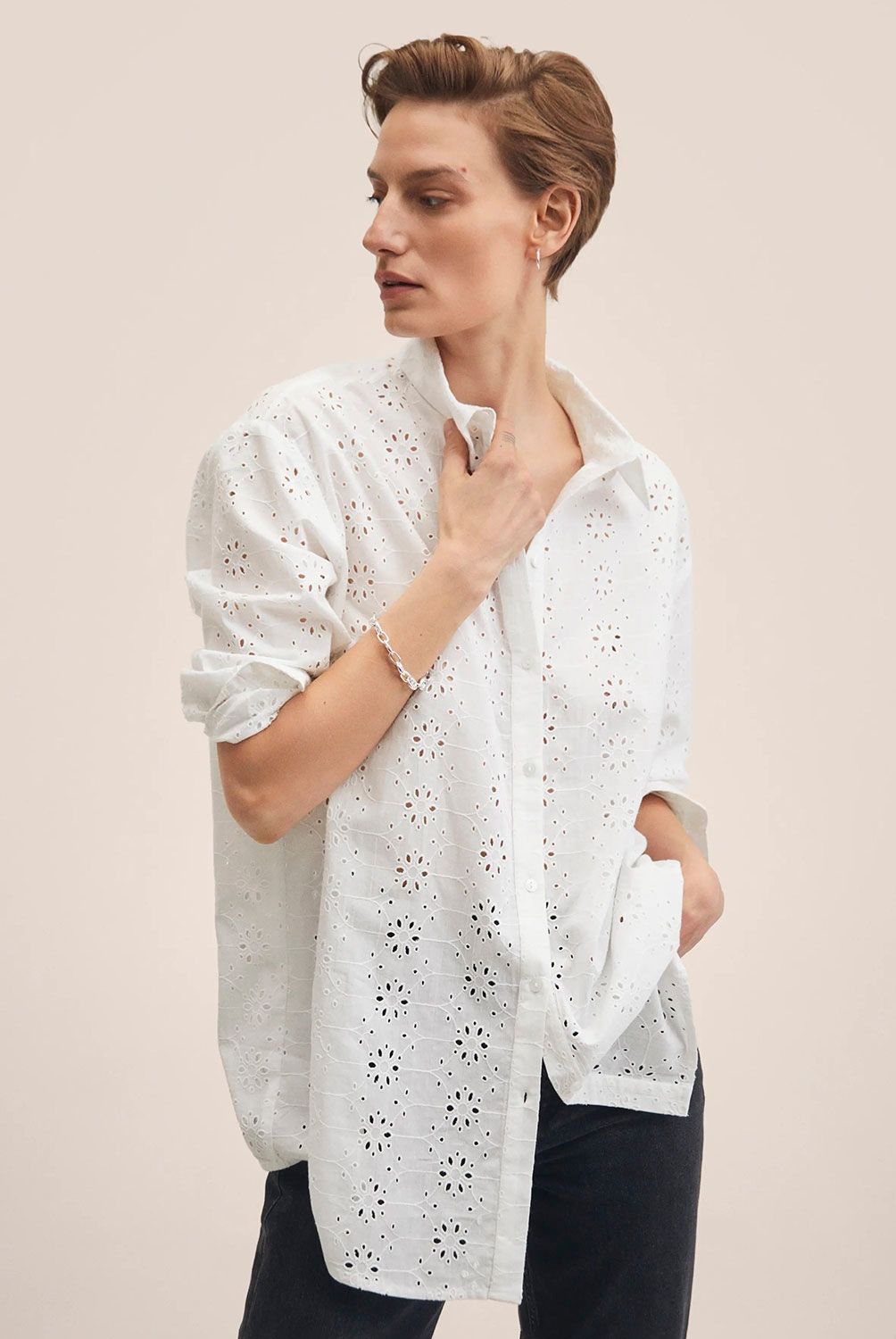 MANGO - Camisa Bordado Suizo Mujer Mango