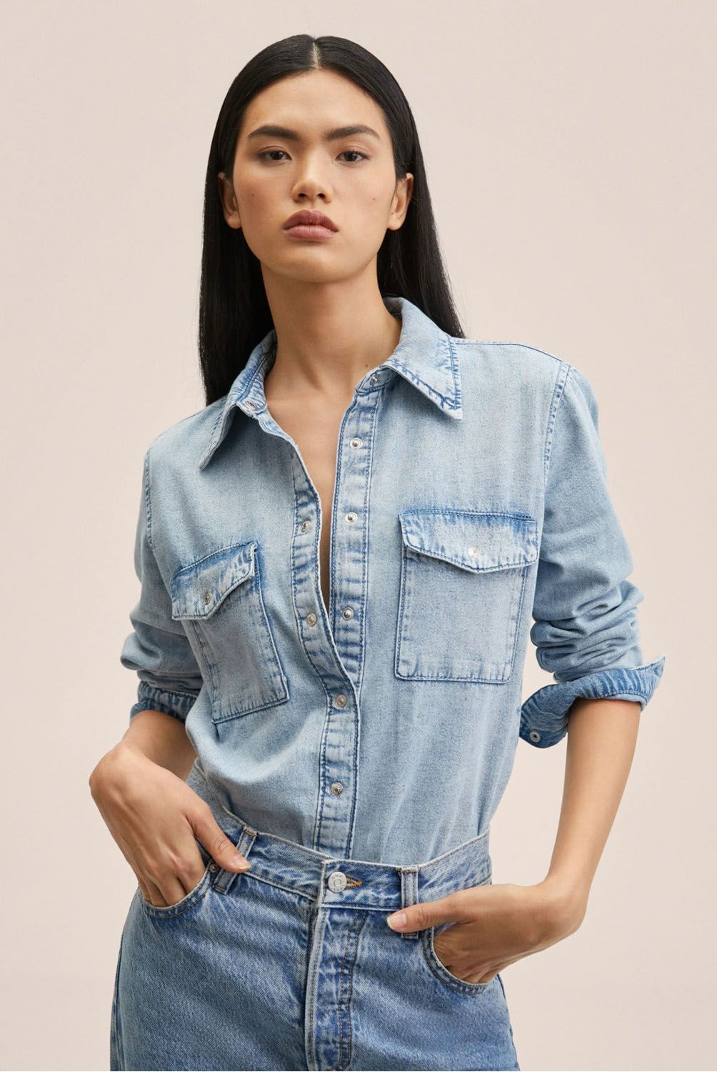 MANGO - Camisa Vaquera Bolsillos Mujer Mango