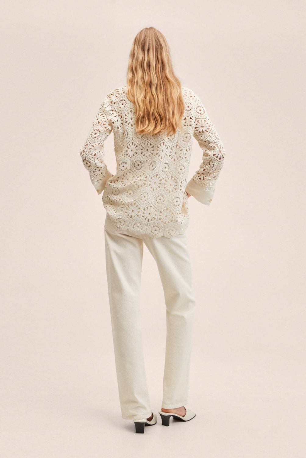 MANGO - Mango Camisa Calada Algodón Crochet Mujer