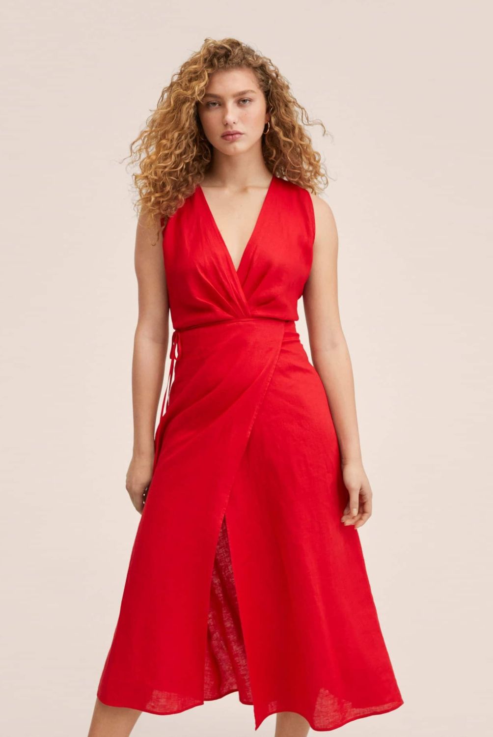 MANGO - Mango Vestido Cruzado Lino Silve Mujer